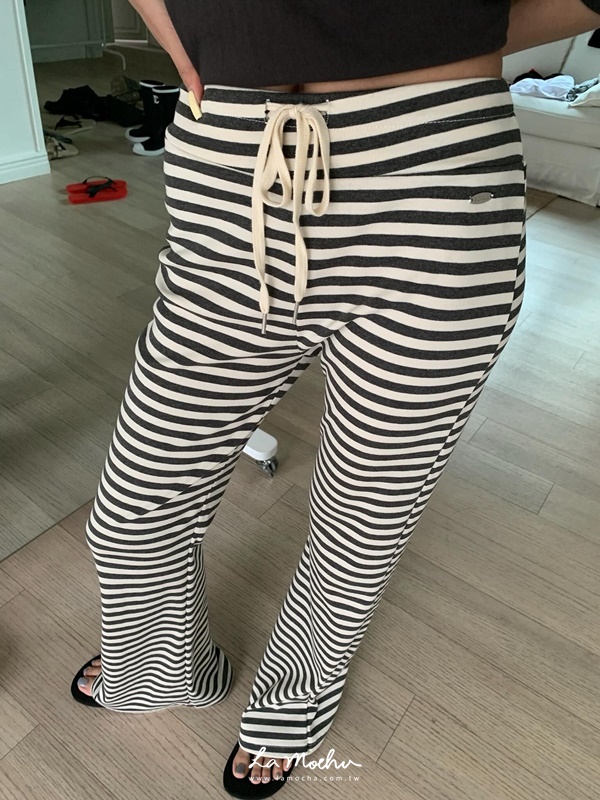 條紋鬆緊超顯瘦長褲